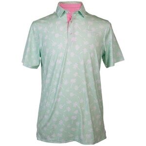 Simply Southern men’s light green polo shirt all over palm tree print logo 2XL